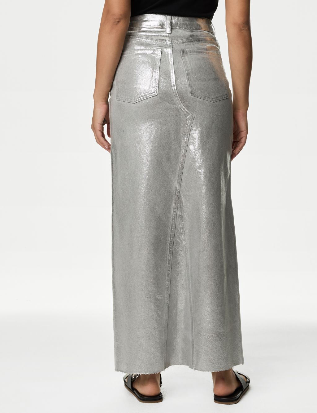 Denim Foil Metallic Maxi Skirt 4 of 7