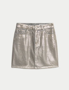 Denim Foil Metallic Mini Skirt Image 2 of 5