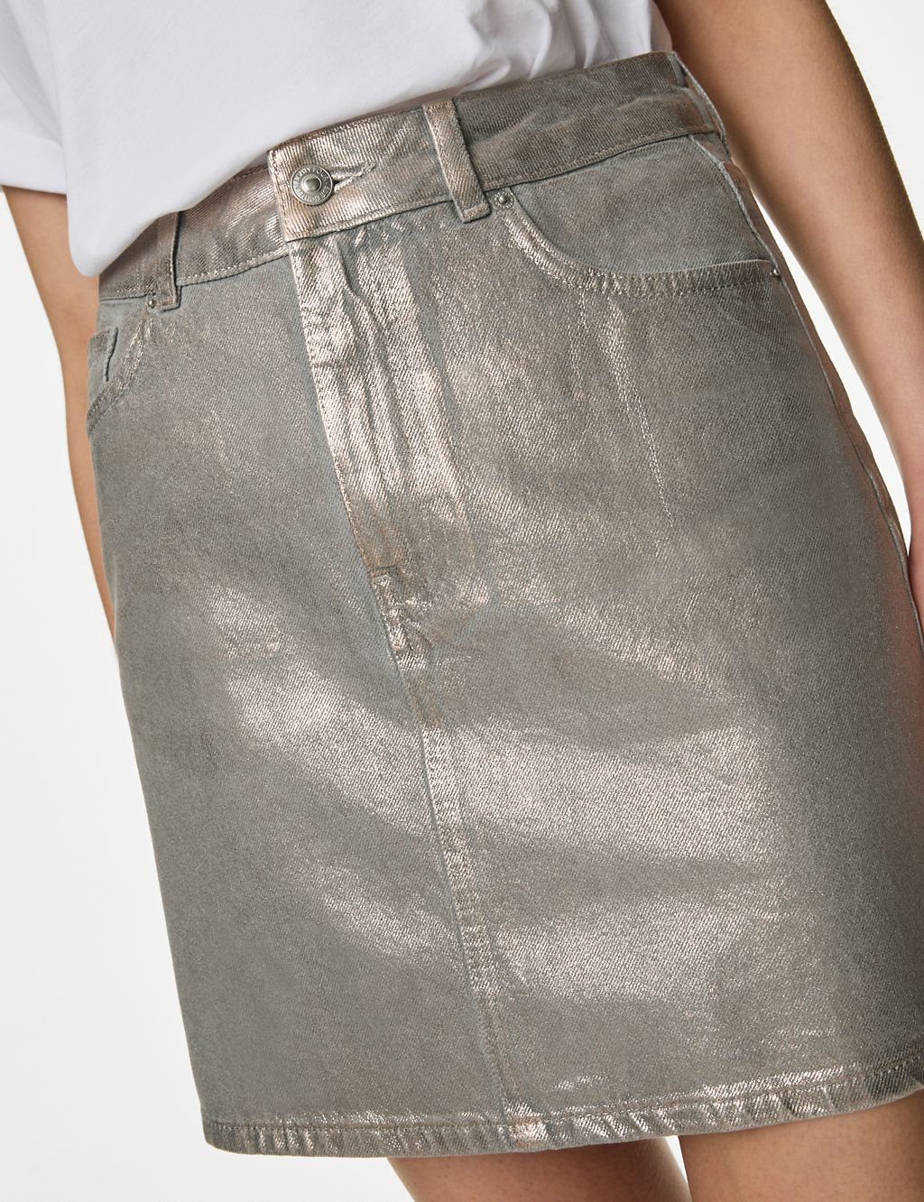 Denim Foil Metallic Mini Skirt 2 of 5