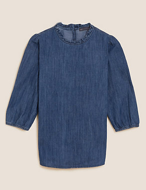 Denim Frill Neck Relaxed Top Image 2 of 6