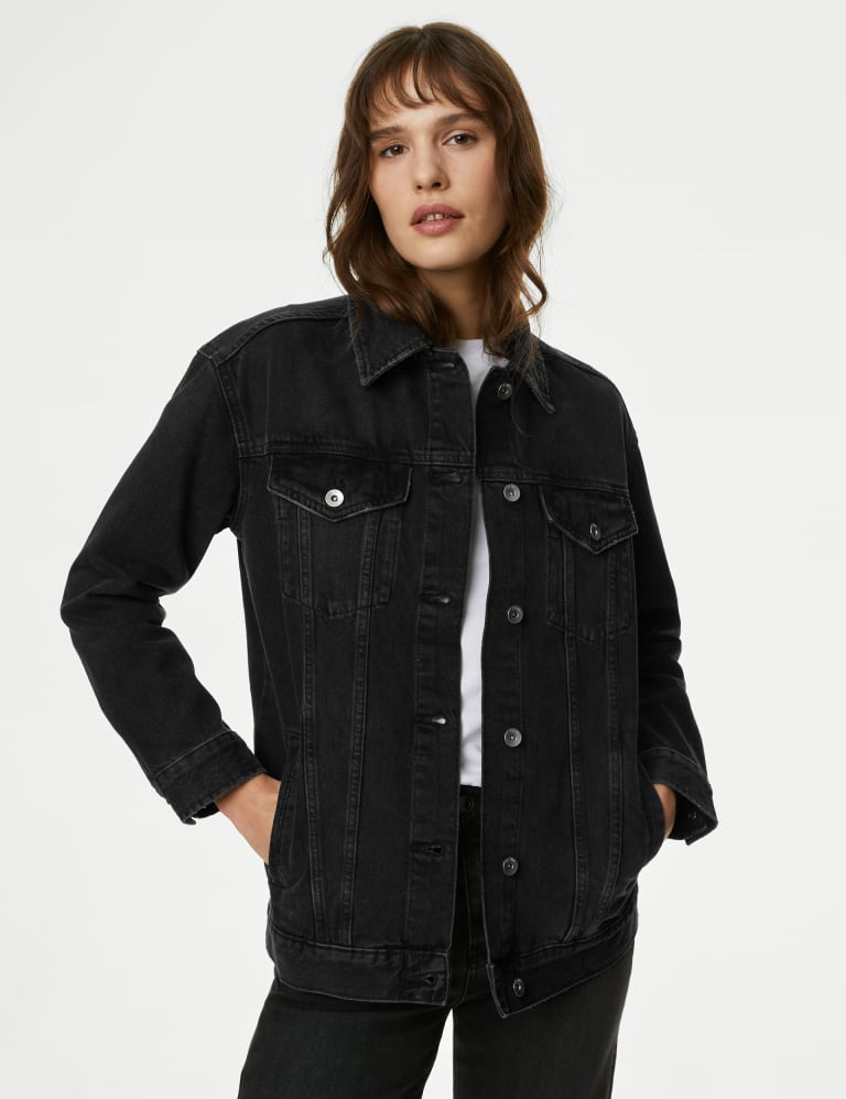 Black denim girlfriend jacket on sale