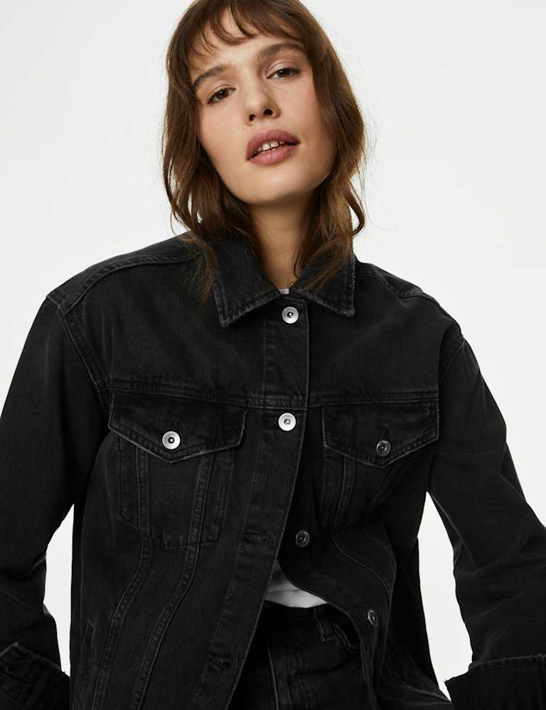 Black denim girlfriend jacket top