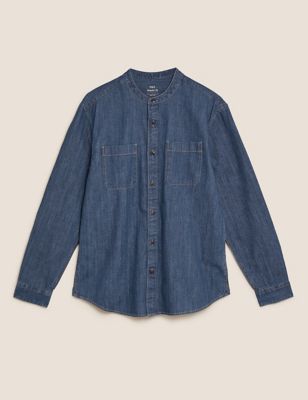 Denim Grandad Collar Shirt | M&S Collection | M&S