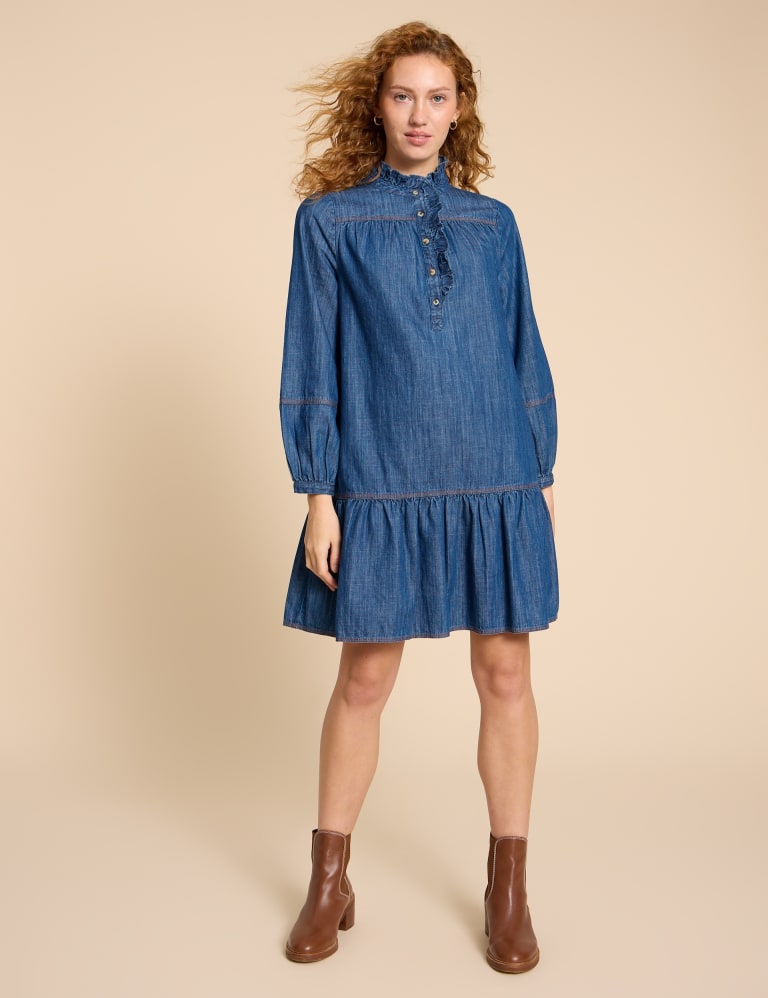 High neck sales denim dress