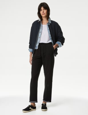 Denim Jersey Straight Leg Trousers, M&S Collection