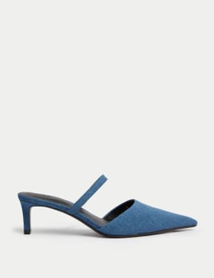 Denim Kitten Heel Pointed Mules Image 2 of 3