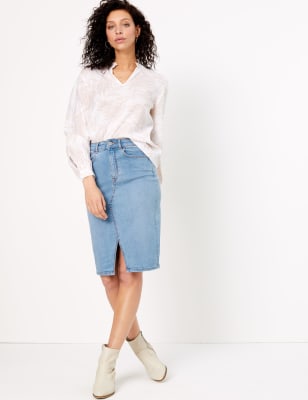 knee denim skirt