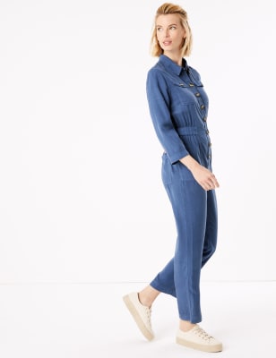 denim long sleeve jumpsuit