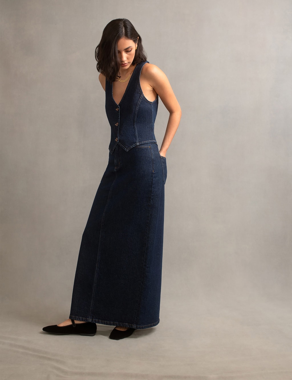 Sleeveless denim maxi on sale dress