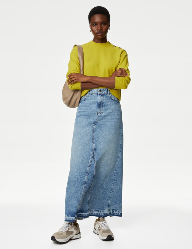 Bleached Denim Midi Skirt - Women - Ready-to-Wear