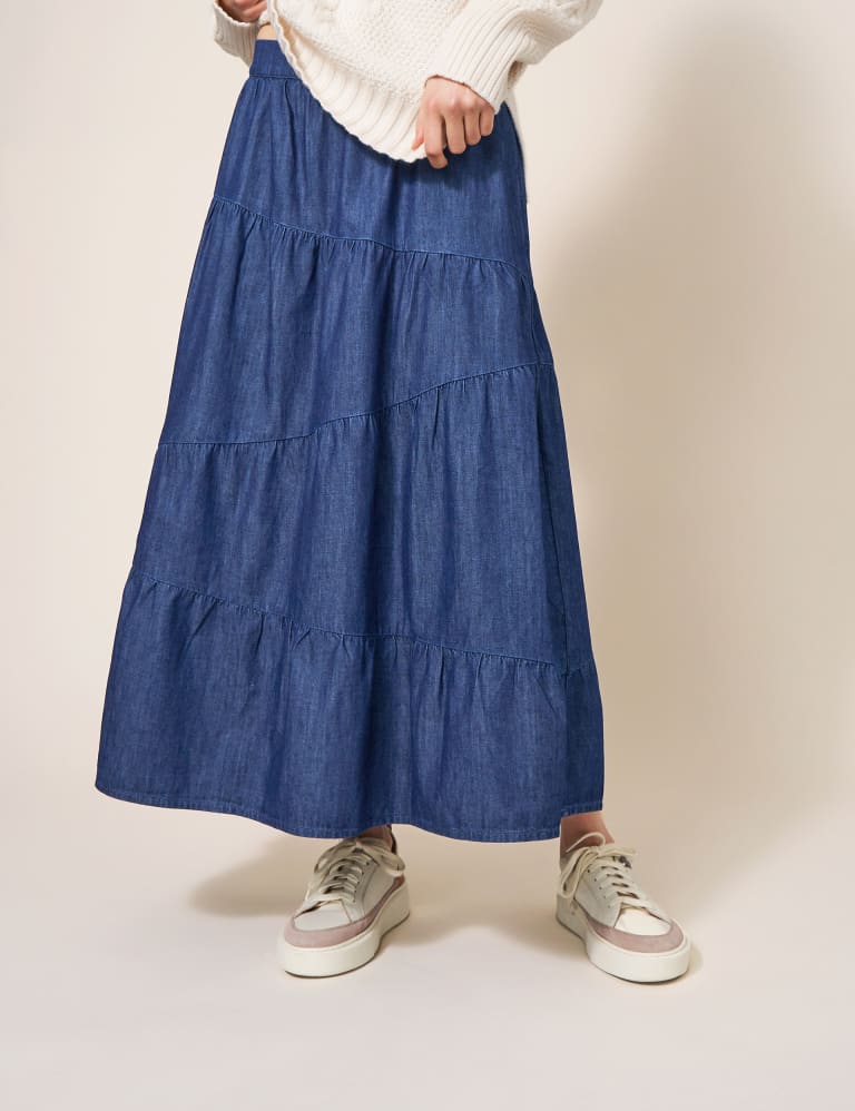 Denim Maxi Tiered Skirt