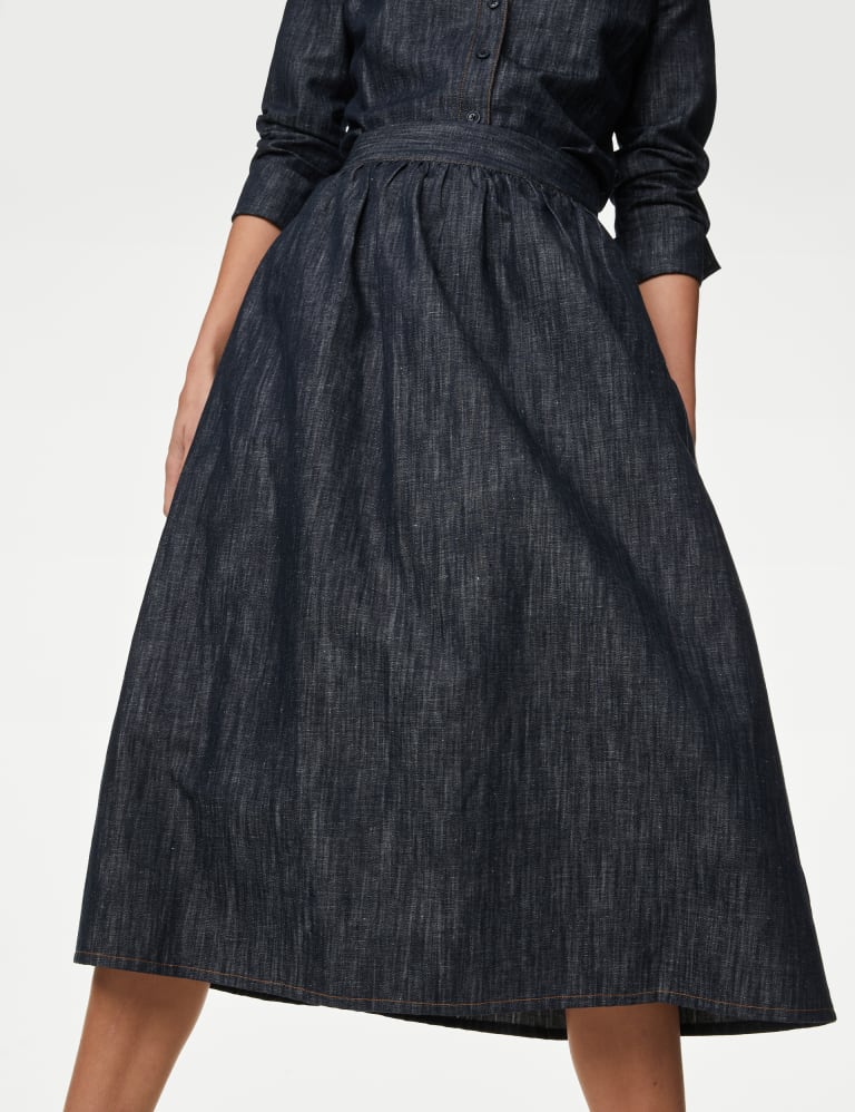 Denim midi circle skirt top