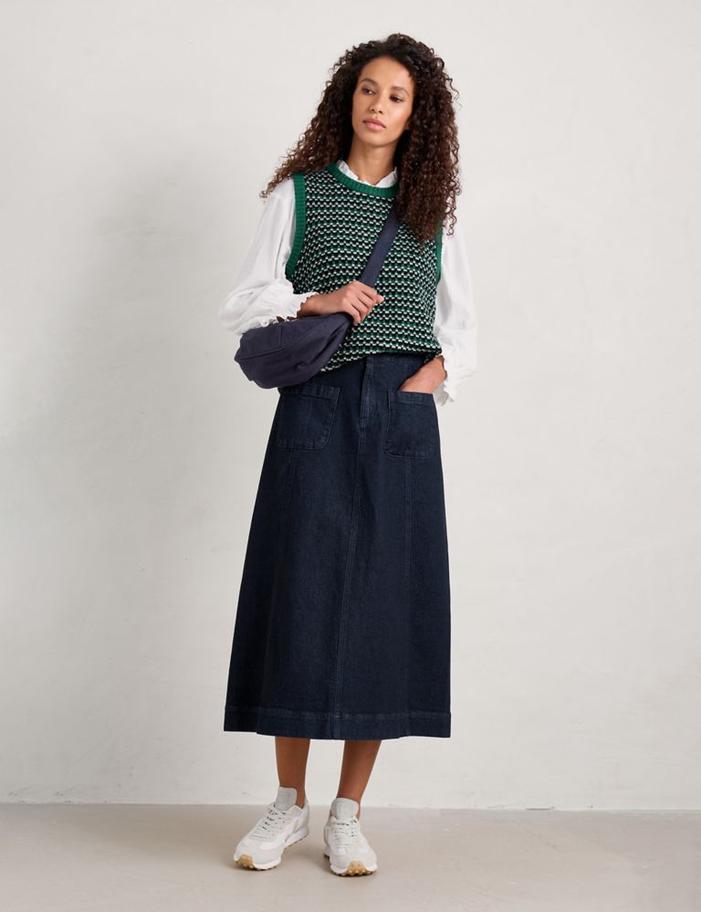 Denim Midi A-Line Skirt 1 of 5