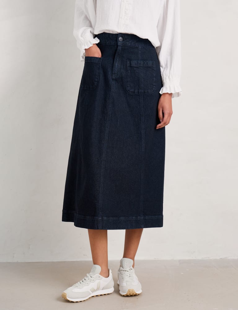 Denim Midi A-Line Skirt 3 of 5