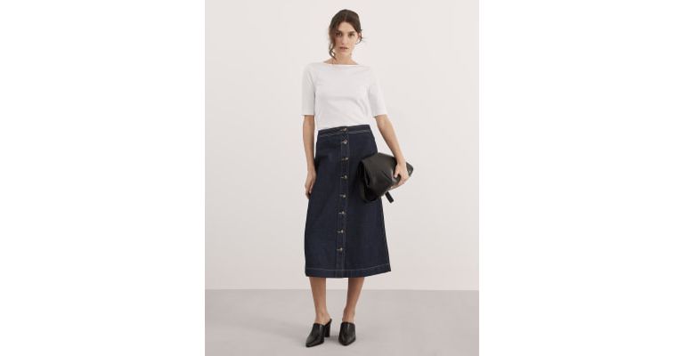 Denim Midi A-Line Skirt 1 of 6