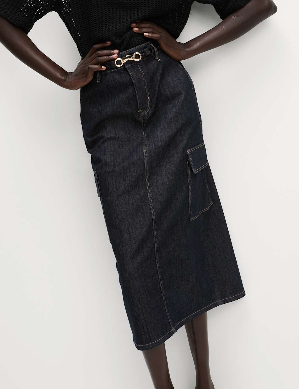 Denim Midi Cargo Skirt 3 of 5