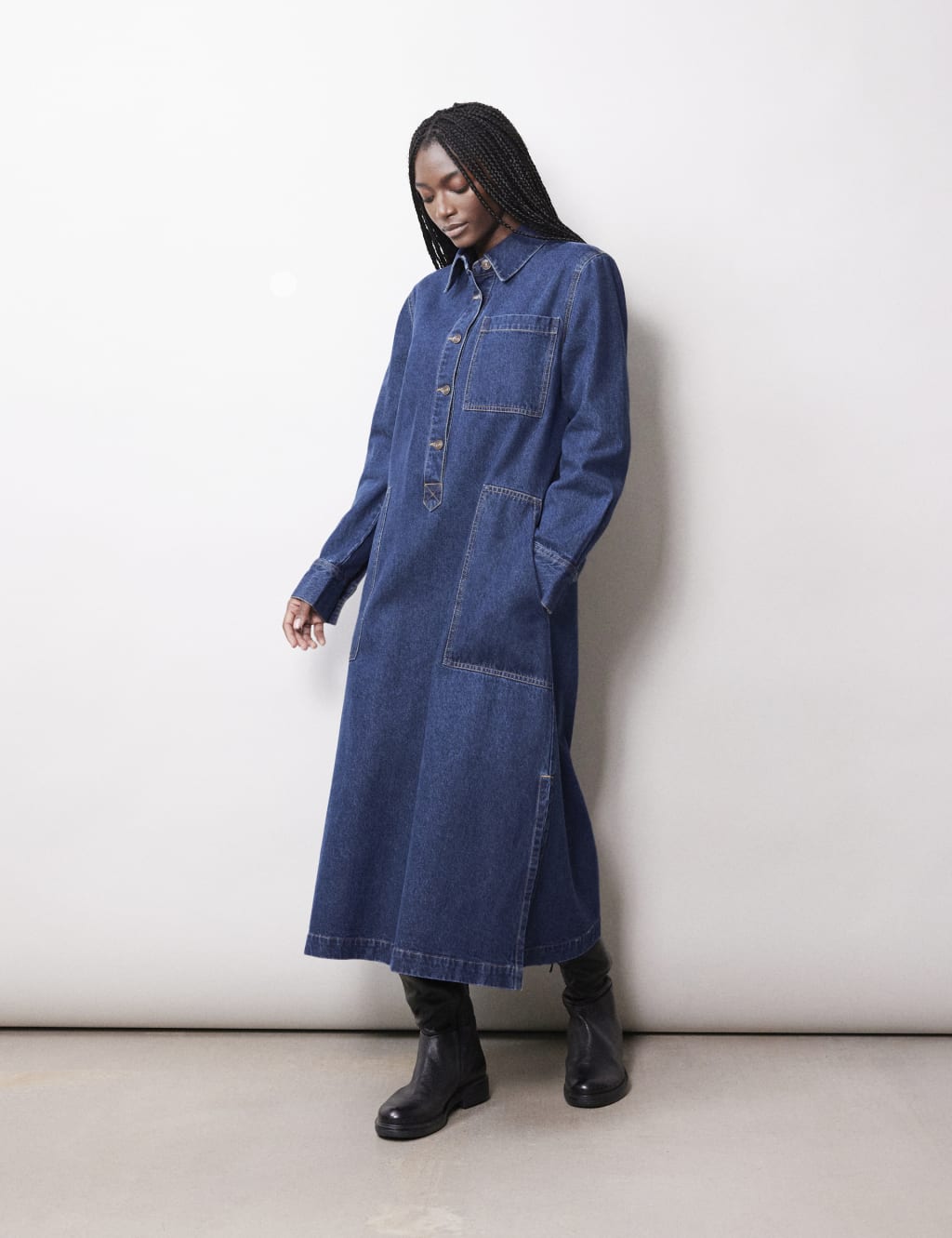 Denim Midi Shirt Dress 3 of 4