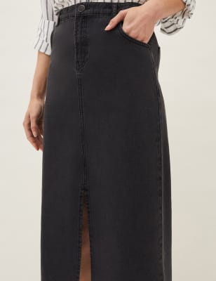 black denim midi skirt