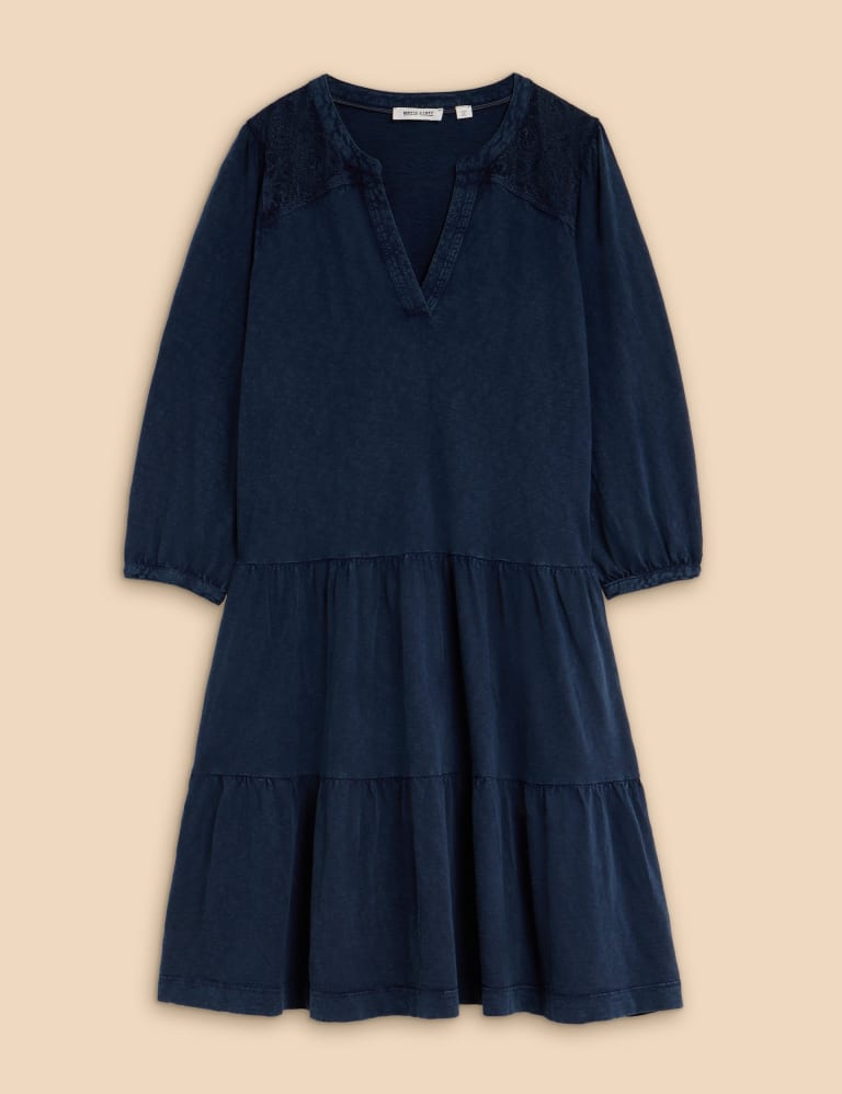 Denim Notch Neck Knee Length Tiered Dress 2 of 5