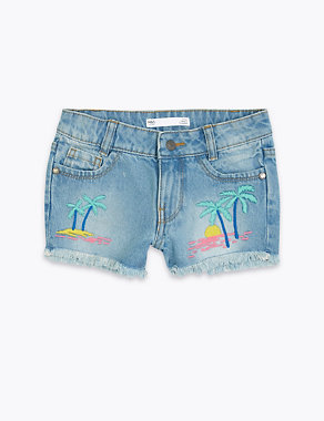 Denim Palm Tree Embroidery Shorts (2-7 Yrs) Image 2 of 5
