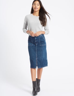 Pocket A-Line Midi Skirt