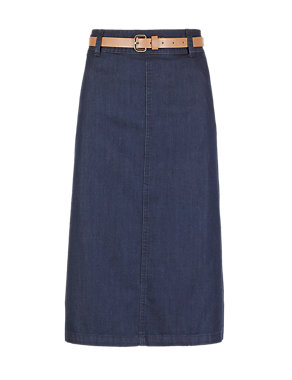 Denim Pencil Skirt with Belt Image 2 of 4