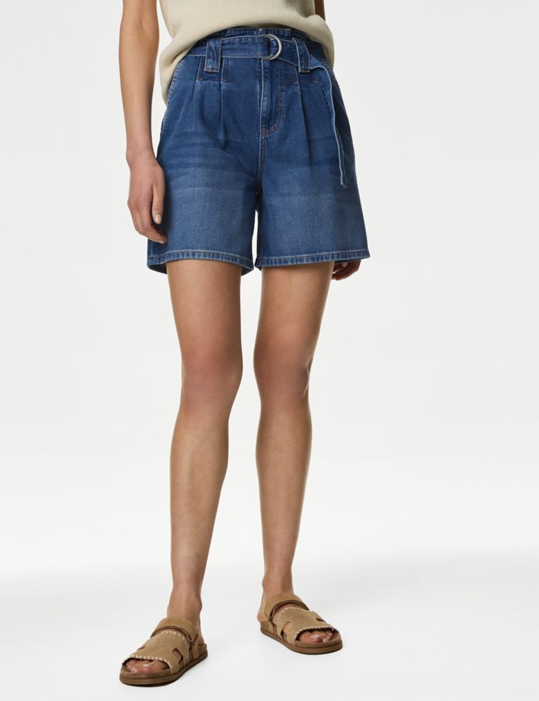 Denim Pleat Front Belted Shorts 4 of 5