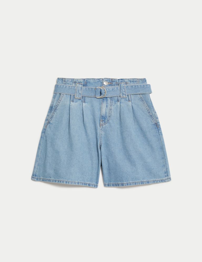 Denim Pleat Front Belted Shorts 2 of 5