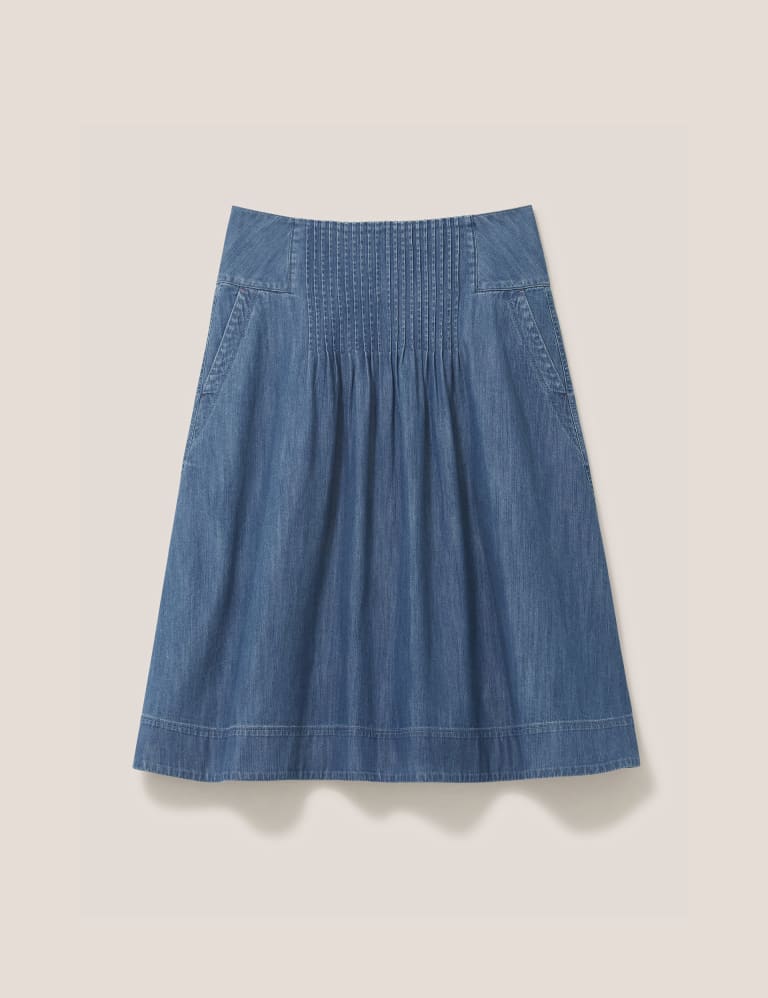 Denim Pleat Front Midi Skirt 2 of 5