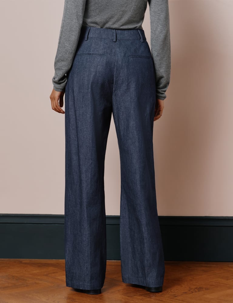 Denim Pleat Front Wide Leg Trousers Albaray M S