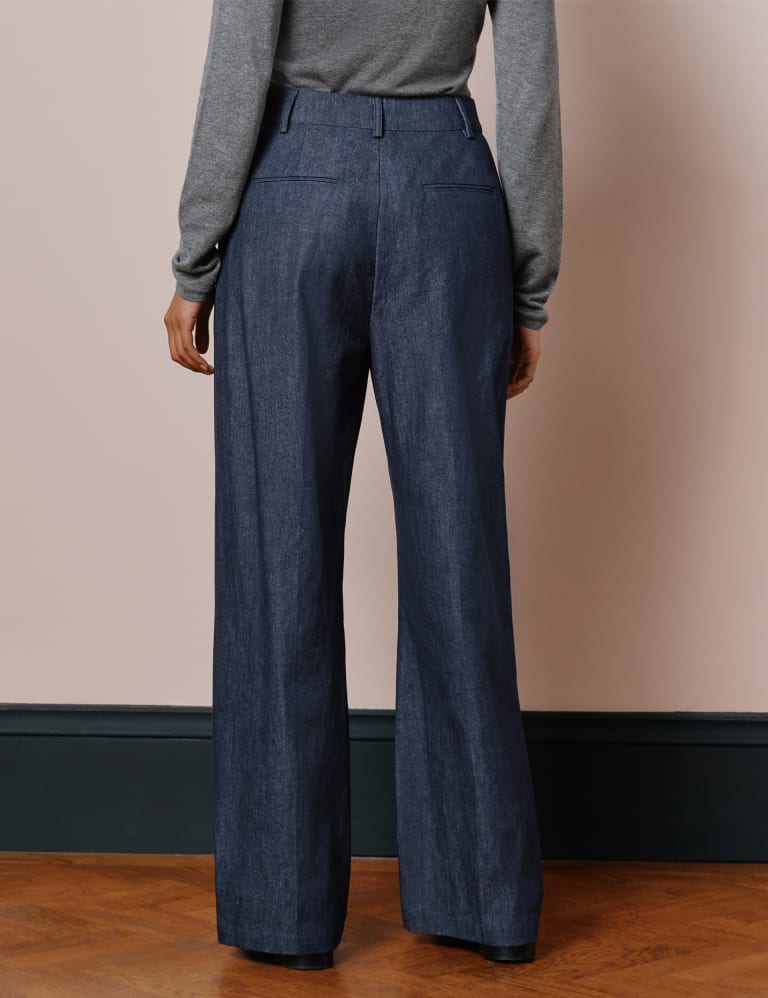 Denim Pleat Front Wide Leg Trousers 3 of 4