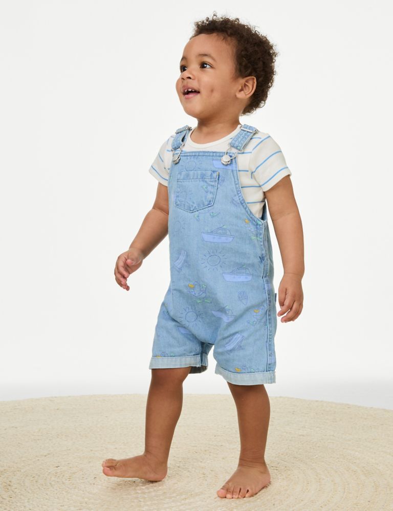 Denim Printed Dungaree Outfit (0-3 Yrs) 1 of 8