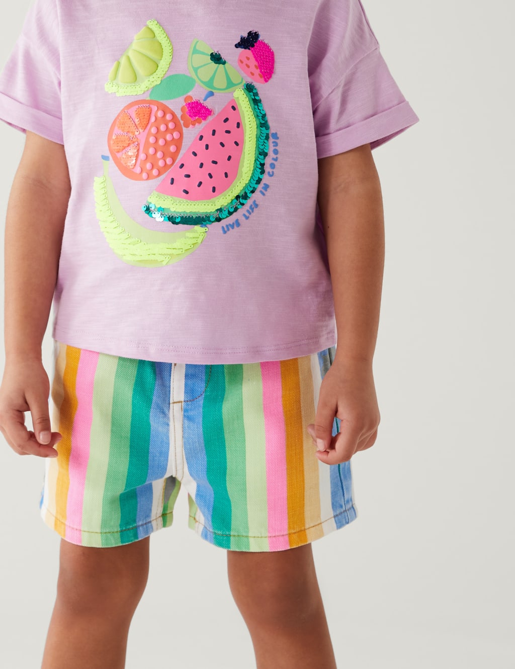 Denim Rainbow Striped Shorts (28 Yrs) M&S Collection M&S