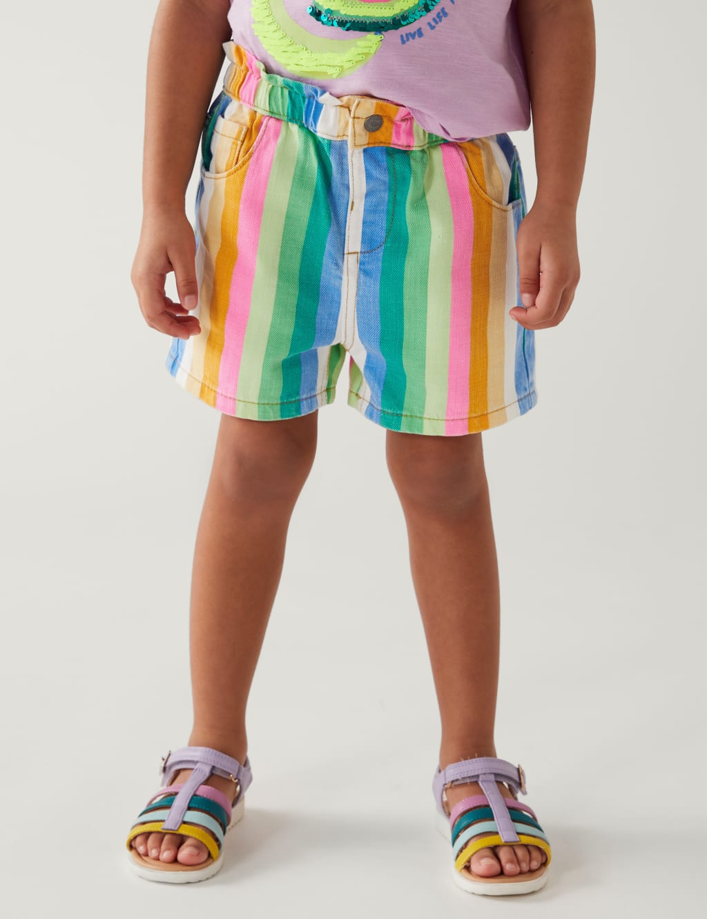 Denim Rainbow Striped Shorts (28 Yrs) M&S Collection M&S