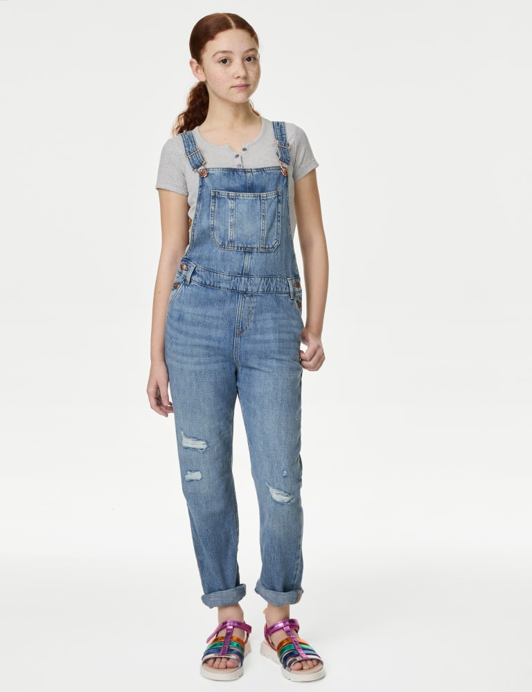 Denim Ripped Dungarees (6-16 Yrs) 1 of 4