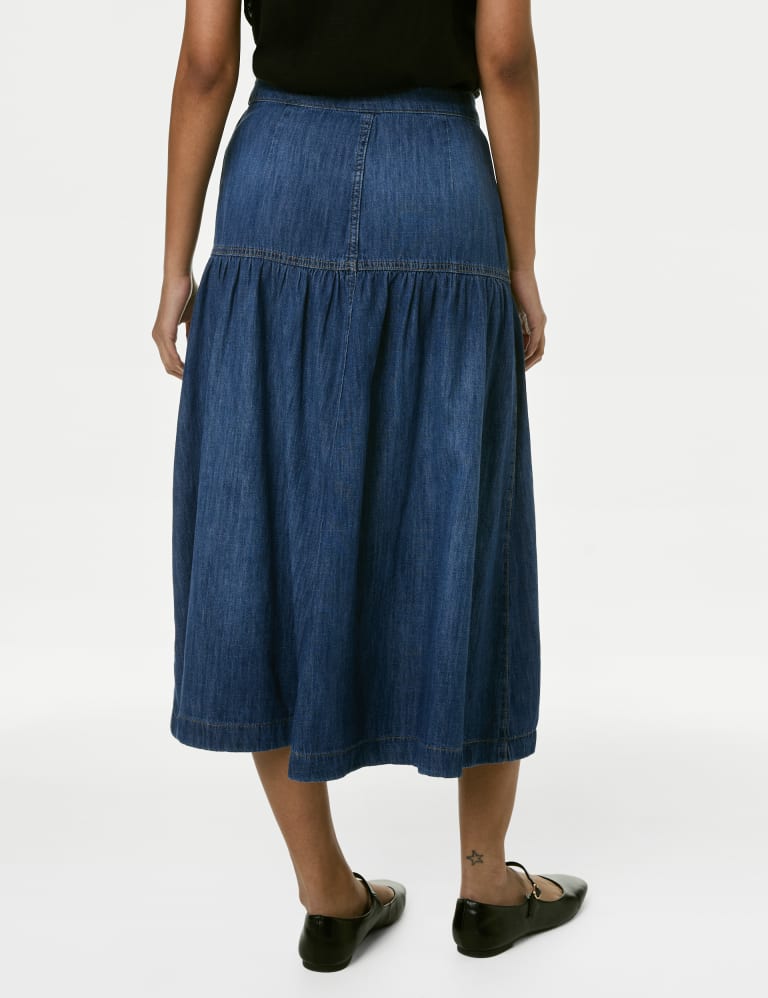 Denim Seam Detail Midi Tiered Skirt 5 of 5