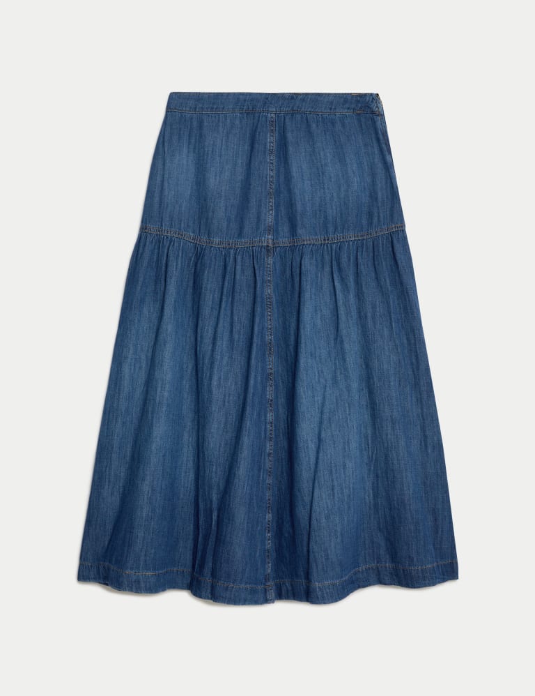 Denim Seam Detail Midi Tiered Skirt 2 of 5