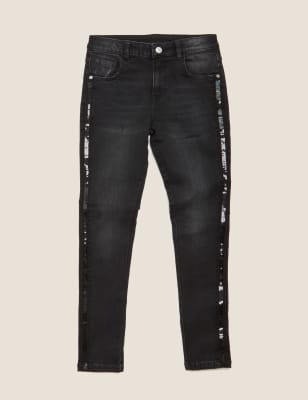 Triple Side Stripe Paint Splatter Jeans | Memphis Urban Wear