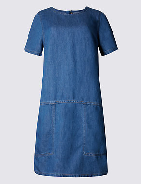 Denim Shift Dress with Linen Image 2 of 3