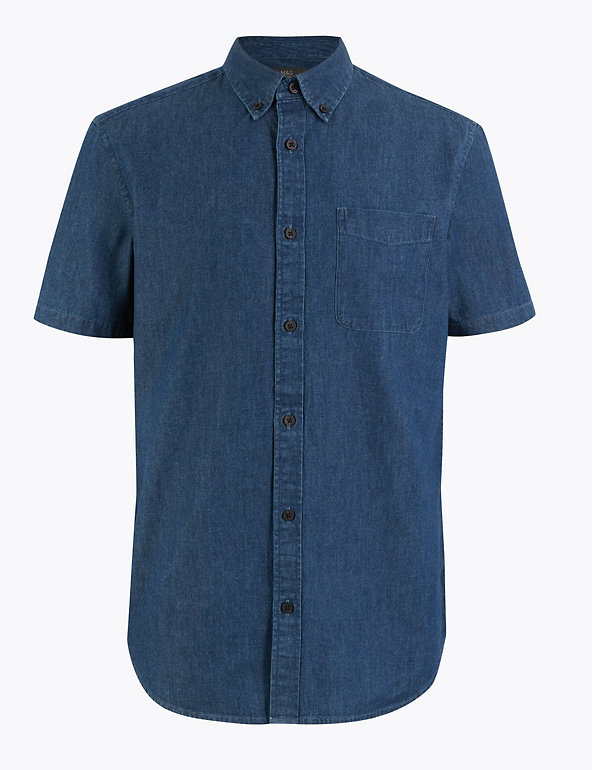 Garçons m&s Blue Denim Shirt à Manches Longues & t-shirt blanc Set Age 8-9 Ans BNWT 