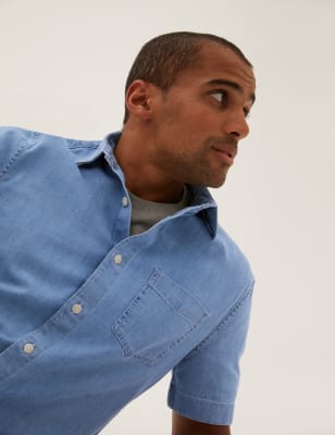 mens short sleeve denim shirt uk