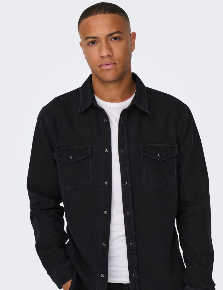 Denim shirt men black best sale