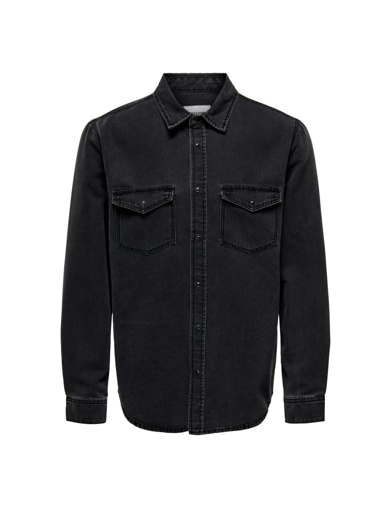 Black denim shirt men's style top
