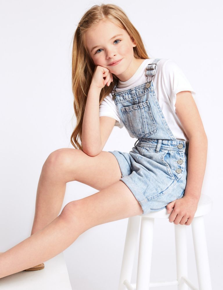 Denim Short Dungarees with Stretch (3-16 Years) 1 of 4