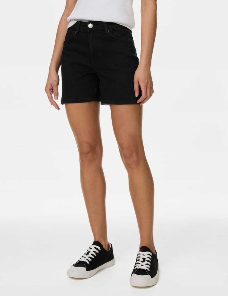 Striped denim shorts discount