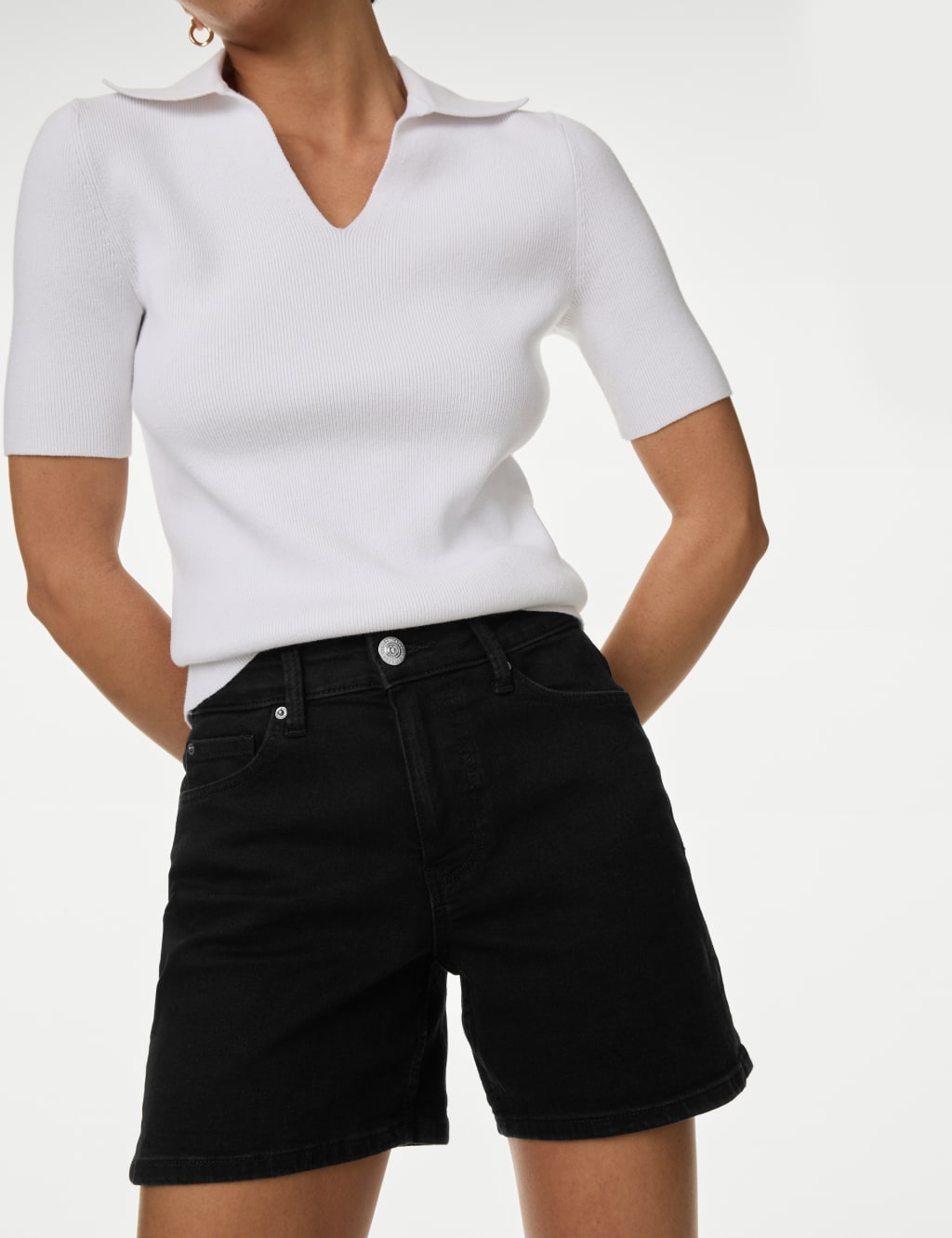 High waisted denim black shorts on sale