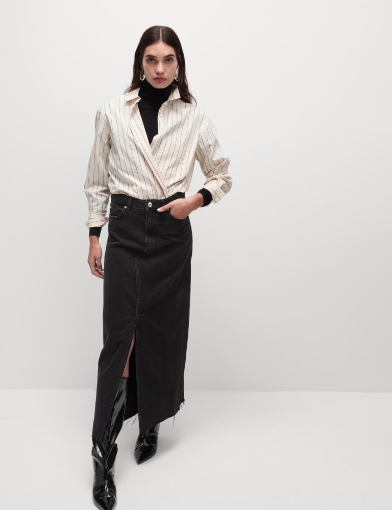 Long denim skirt front hot sale split