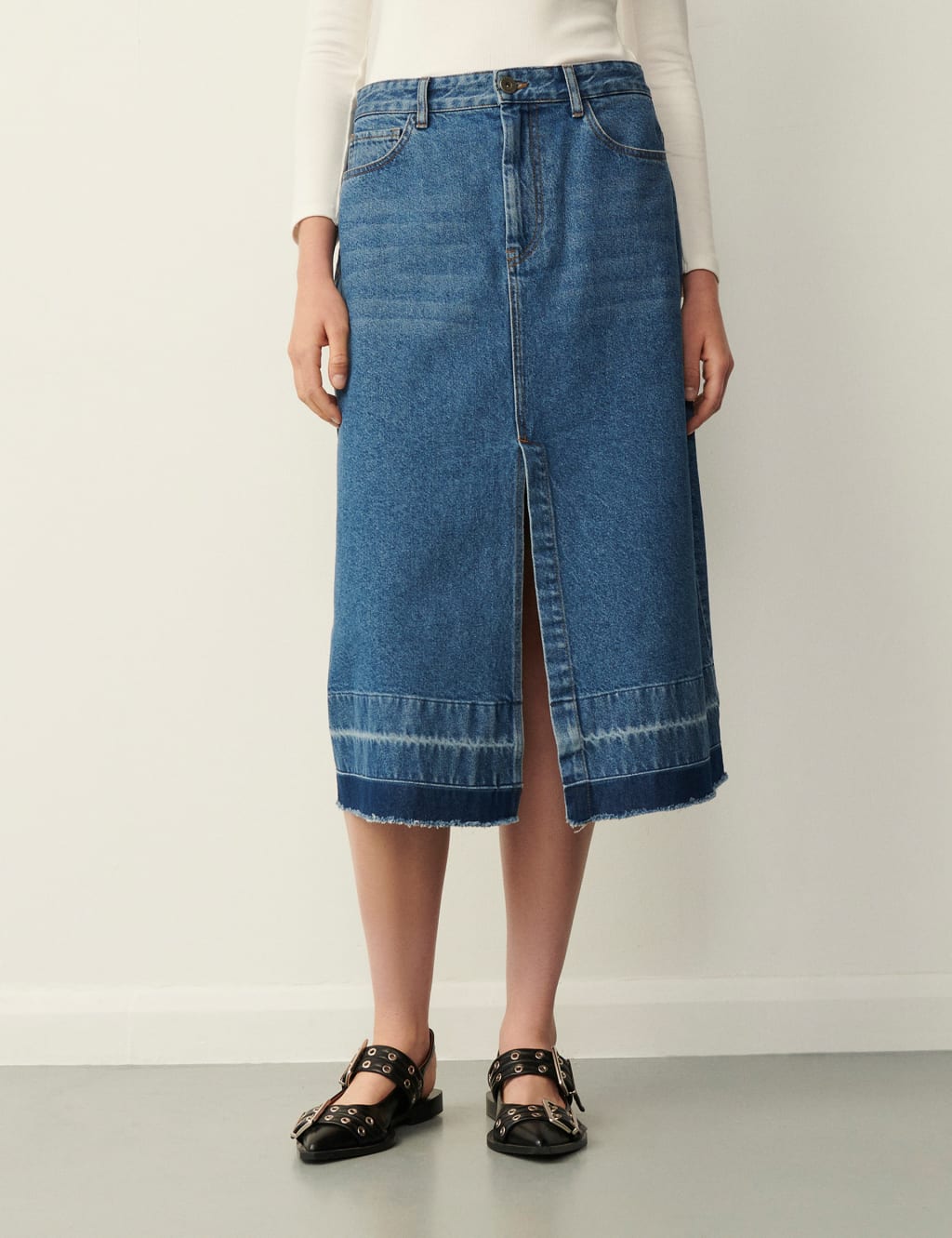 Prps split-front a-line denim midi skirt cheap