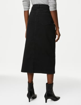 Prps split-front a-line shop denim midi skirt