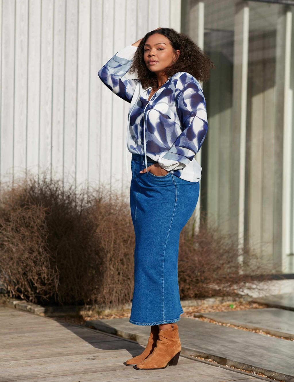 Denim Split Front Midi Skirt Live Unlimited London M S